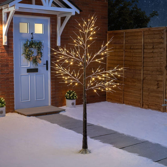 Outdoor LED Christmas Tree Warm white LED lights, snowy twig design,Indoor Outdoor flexible branches for shaping and styling Battery Operated 2ft, 5ft, 6ft