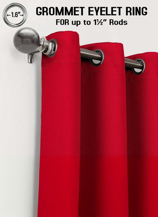 Thermal Thick Blackout Eyelet Ring Curtain - Blackout Curtains - Red