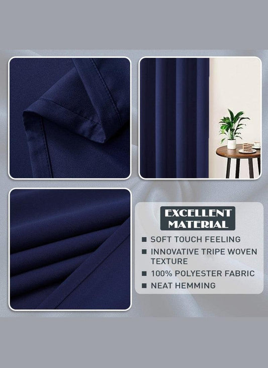 Thermal Thick Blackout Eyelet Ring Curtain - Blackout Curtains - Navy Blue
