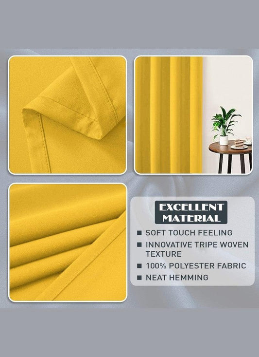 Thermal Thick Blackout Eyelet Ring Curtain - Blackout Curtains - Ochre Yellow