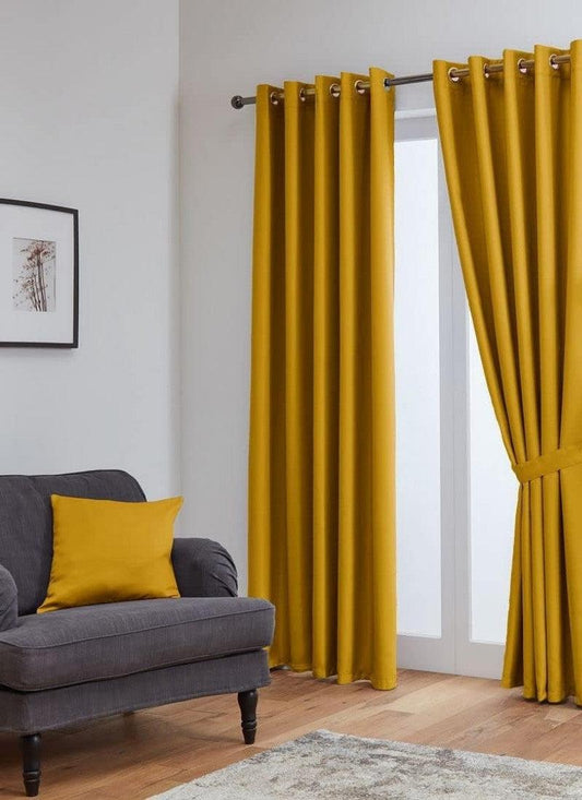 Thermal Thick Blackout Eyelet Ring Curtain - Blackout Curtains - Ochre Yellow