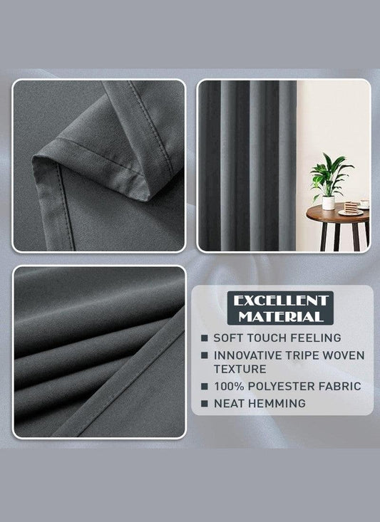 Thermal Thick Blackout Eyelet Ring Curtain - Blackout Curtains - Charcoal