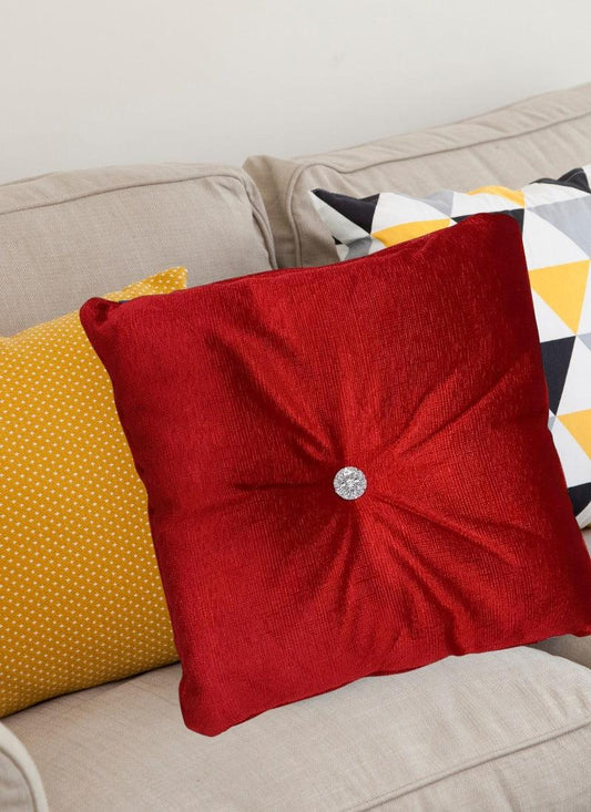 Teddy Bear Cushion with Diamante Button Square Filled  17 inch Panache Havana