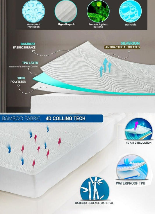 Mattress Protector Silver ion Antibacterial Treated Soft Breathable Waterproof 3D Air Layer Bamboo Fabric Cover Topper Pad