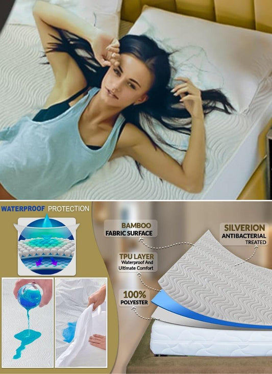 Mattress Protector Silver ion Antibacterial Treated Soft Breathable Waterproof 3D Air Layer Bamboo Fabric Cover Topper Pad