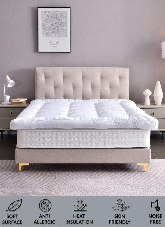 4AS Microfiber Mattress Topper 4 Inch/10cm Luxury Box Stitched Elasticated Corner Straps Quilted