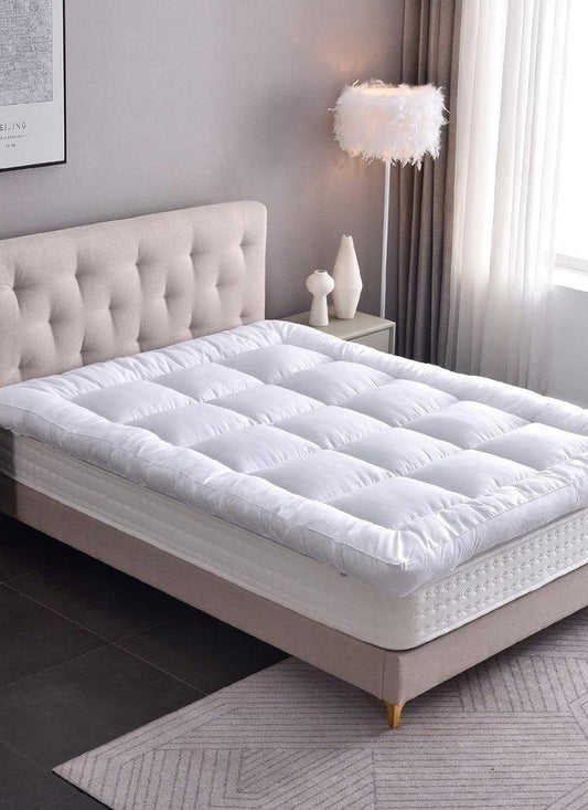 4AS Microfiber Mattress Topper 4 Inch/10cm Luxury Box Stitched Elasticated Corner Straps Quilted