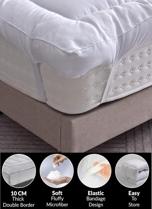 4AS Microfiber Mattress Topper 4 Inch/10cm Luxury Box Stitched Elasticated Corner Straps Quilted