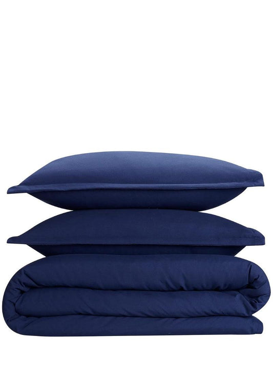 Double Duvet Cover - Plain Dyed Percale Duvet Quilt Cover Navy Solid Soft Double Bedding Duvet Cover Set with 2 Matching Pillowcases - Navy Blue