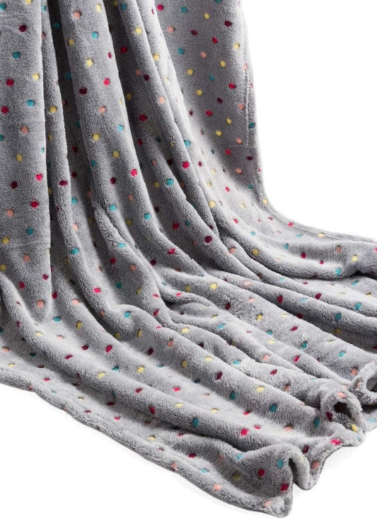 Teddy Bear Fleece Blanket Throw, Lightweight Polka Dot Blankets for Sofa,Couch,Bed,Super Soft Cozy