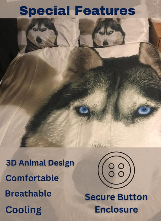 Microfiber Duvet Cover Set 3D Wolf Printed Egyptian Cotton Bedding Quilt Cover Set, with Pillow Cases Soft & Breathable, All Sizes