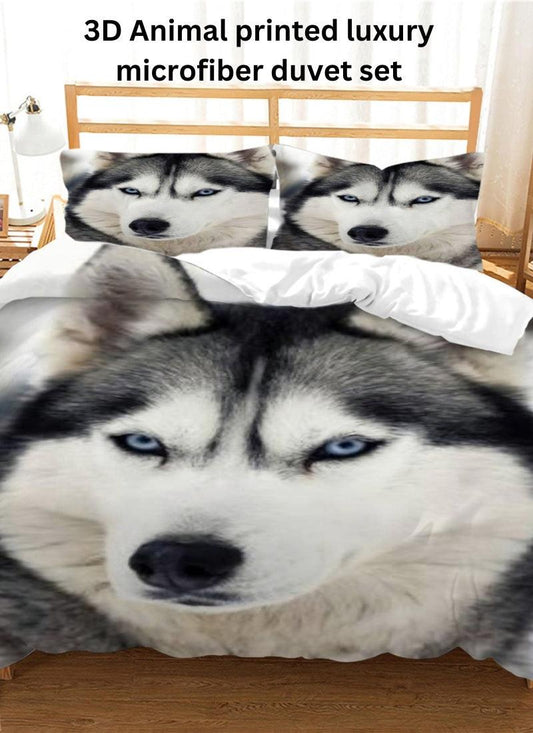 Microfiber Duvet Cover Set 3D Wolf Printed Egyptian Cotton Bedding Quilt Cover Set, with Pillow Cases Soft & Breathable, All Sizes
