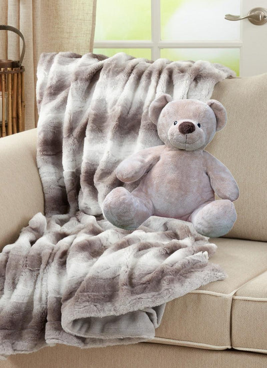 Faux Fur Rabbit Throw Soft & Comfy Material Roomie Design King Double Charcoal  Silver warm plain fluffy  blanket
