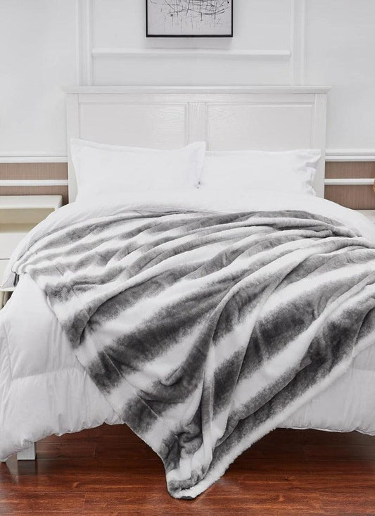 Faux Fur Rabbit Throw Soft & Comfy Material Roomie Design King Double Charcoal  Silver warm plain fluffy  blanket