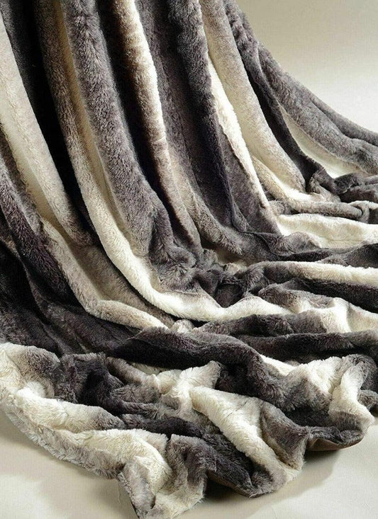 Faux Fur Rabbit Throw Soft & Comfy Material Roomie Design King Double Charcoal  Silver warm plain fluffy  blanket